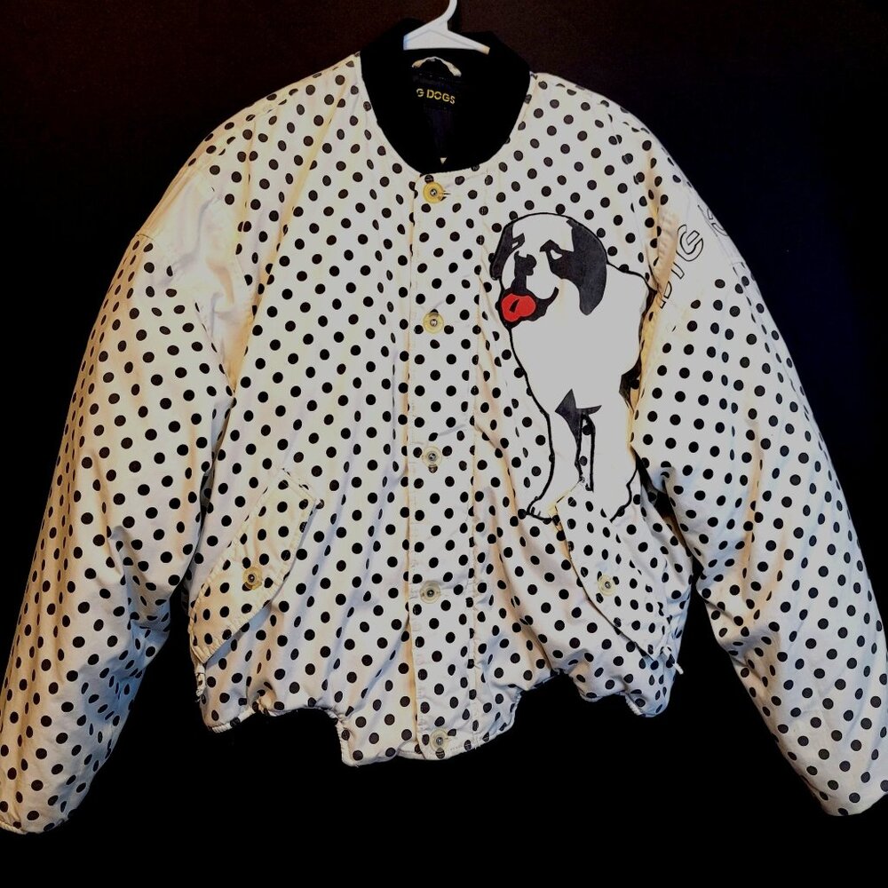 Big Dogs Polka Dot Puffer Coat Dog Logo Print Zip Pockets Adult M/L 90s Retro
